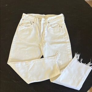 Women's White Frayed Hem Jeans